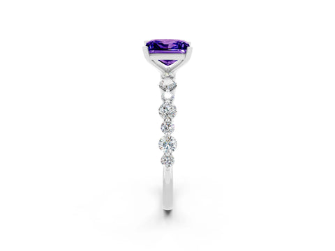 White gold Princess Cut Tanzanite Prong Set Engagement Ring with Pavé Band_2