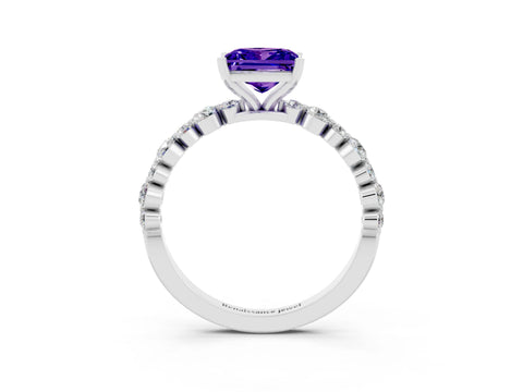 White gold Princess Cut Tanzanite Prong Set Engagement Ring with Pavé Band_3