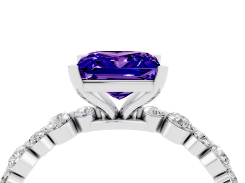 White gold Princess Cut Tanzanite Prong Set Engagement Ring with Pavé Band_4