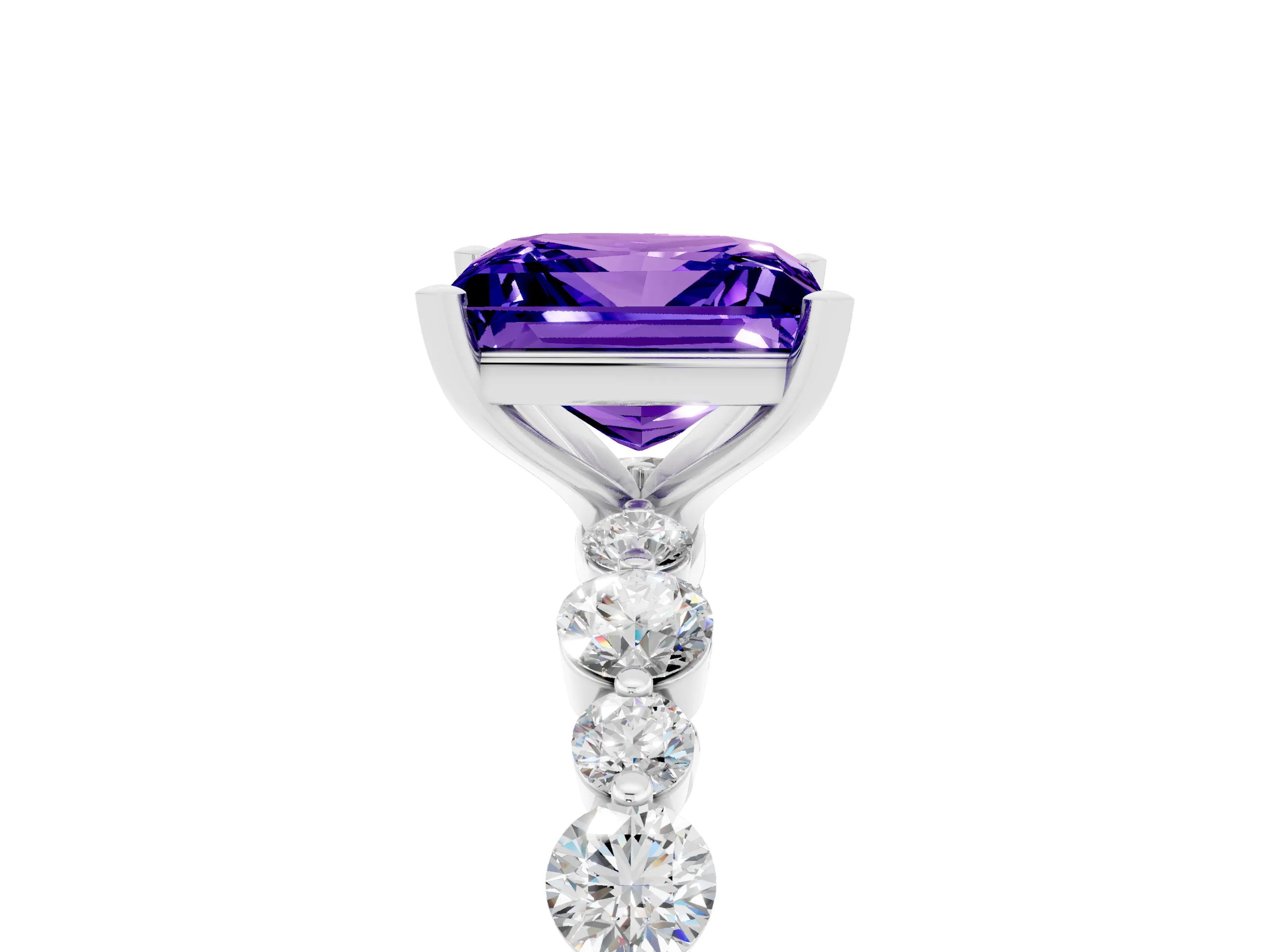 White gold Princess Cut Tanzanite Prong Set Engagement Ring with Pavé Band_5