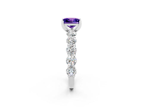 White gold Princess Cut Tanzanite Prong Setting with Side Stones on a Pave Band_2