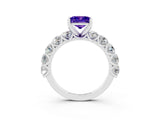 White gold Princess Cut Tanzanite Prong Setting with Side Stones on a Pave Band_3