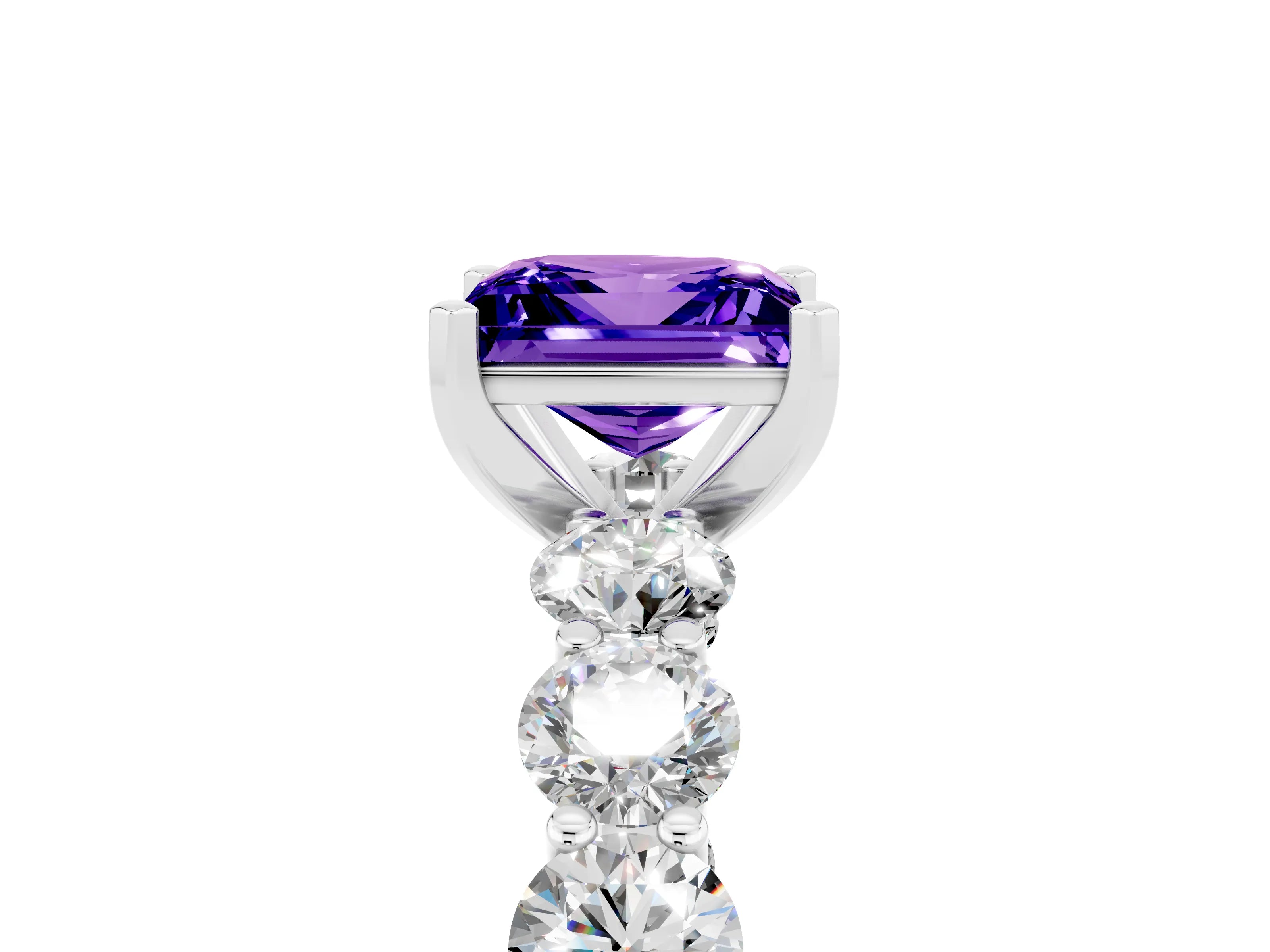 White gold Princess Cut Tanzanite Prong Setting with Side Stones on a Pave Band_5