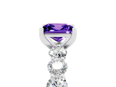 White gold Princess Cut Tanzanite Prong Setting with Side Stones on a Pave Band_5