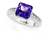 White gold Princess Cut Tanzanite Ring with Milgrain Pavé Band and Four-Prong Setting_13