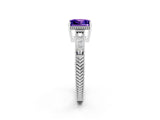 White gold Princess Cut Tanzanite Ring with Milgrain Pavé Band and Four-Prong Setting_14