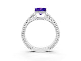 White gold Princess Cut Tanzanite Ring with Milgrain Pavé Band and Four-Prong Setting_15