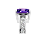 White gold Princess Cut Tanzanite Ring with Milgrain Pavé Band and Four-Prong Setting_17