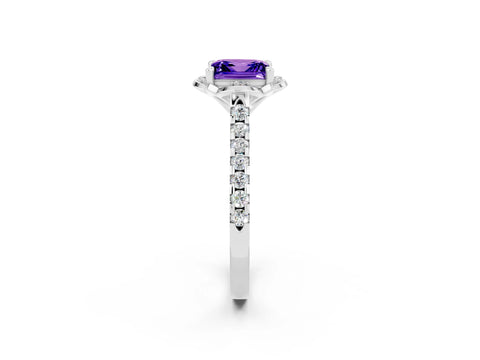 White gold Princess Cut Tanzanite Ring with Pavé Band and Floral Prong Setting_2