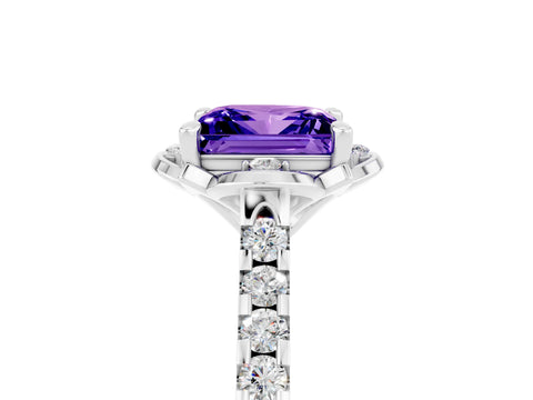 White gold Princess Cut Tanzanite Ring with Pavé Band and Floral Prong Setting_5