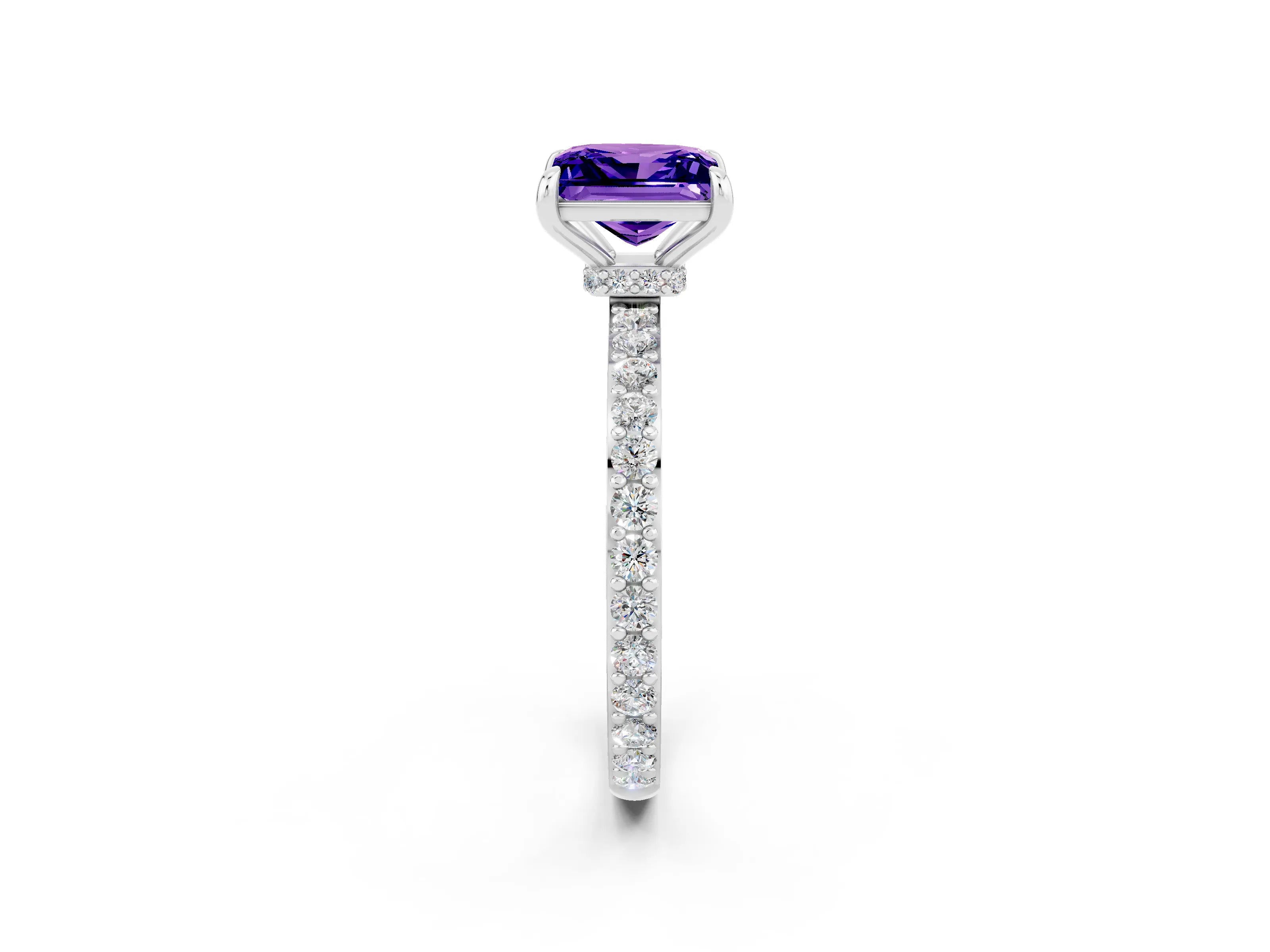 White gold Princess Cut Tanzanite Ring with Pavé Band and Four-Prong Setting_2