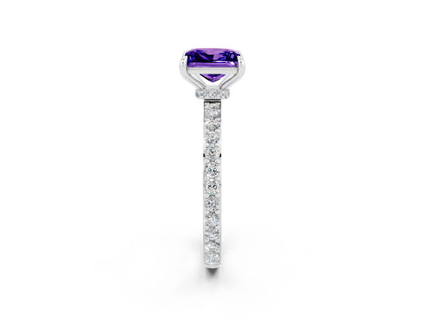 White gold Princess Cut Tanzanite Ring with Pavé Band and Four-Prong Setting_2