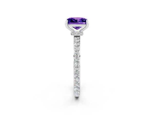 Silver Princess Cut Tanzanite Pavé Engagement Ring with Round  Accents and Prong Setting