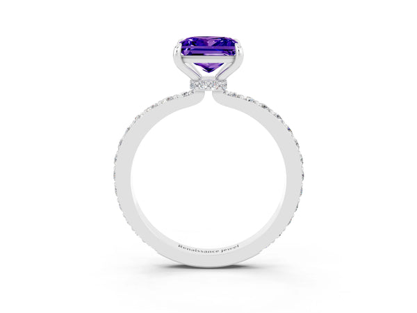 Platinum Princess Cut Tanzanite Pavé Engagement Ring with Round  Accents and Prong Setting