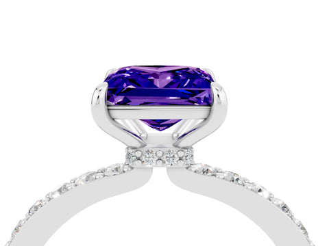 White gold Princess Cut Tanzanite Ring with Pavé Band and Four-Prong Setting_4