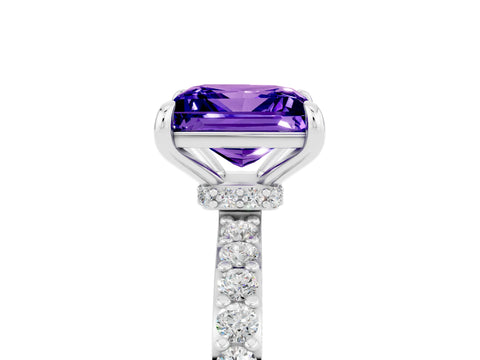 White gold Princess Cut Tanzanite Ring with Pavé Band and Four-Prong Setting_5