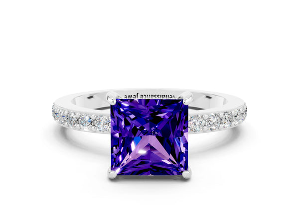 White gold Princess Cut Tanzanite Pavé Engagement Ring with Round  Accents and Prong Setting