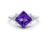 White gold Princess Cut Tanzanite Ring with Side Stones and Four-Prong Setting_36