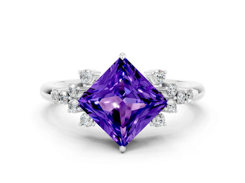 White gold Princess Cut Tanzanite Ring with Side Stones and Four-Prong Setting_36