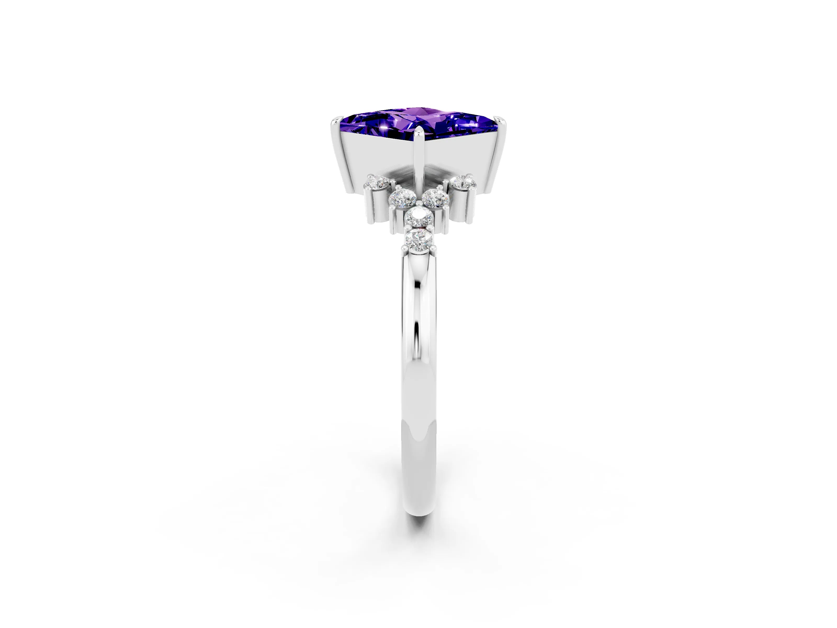 White gold Princess Cut Tanzanite Ring with Side Stones and Four-Prong Setting_38