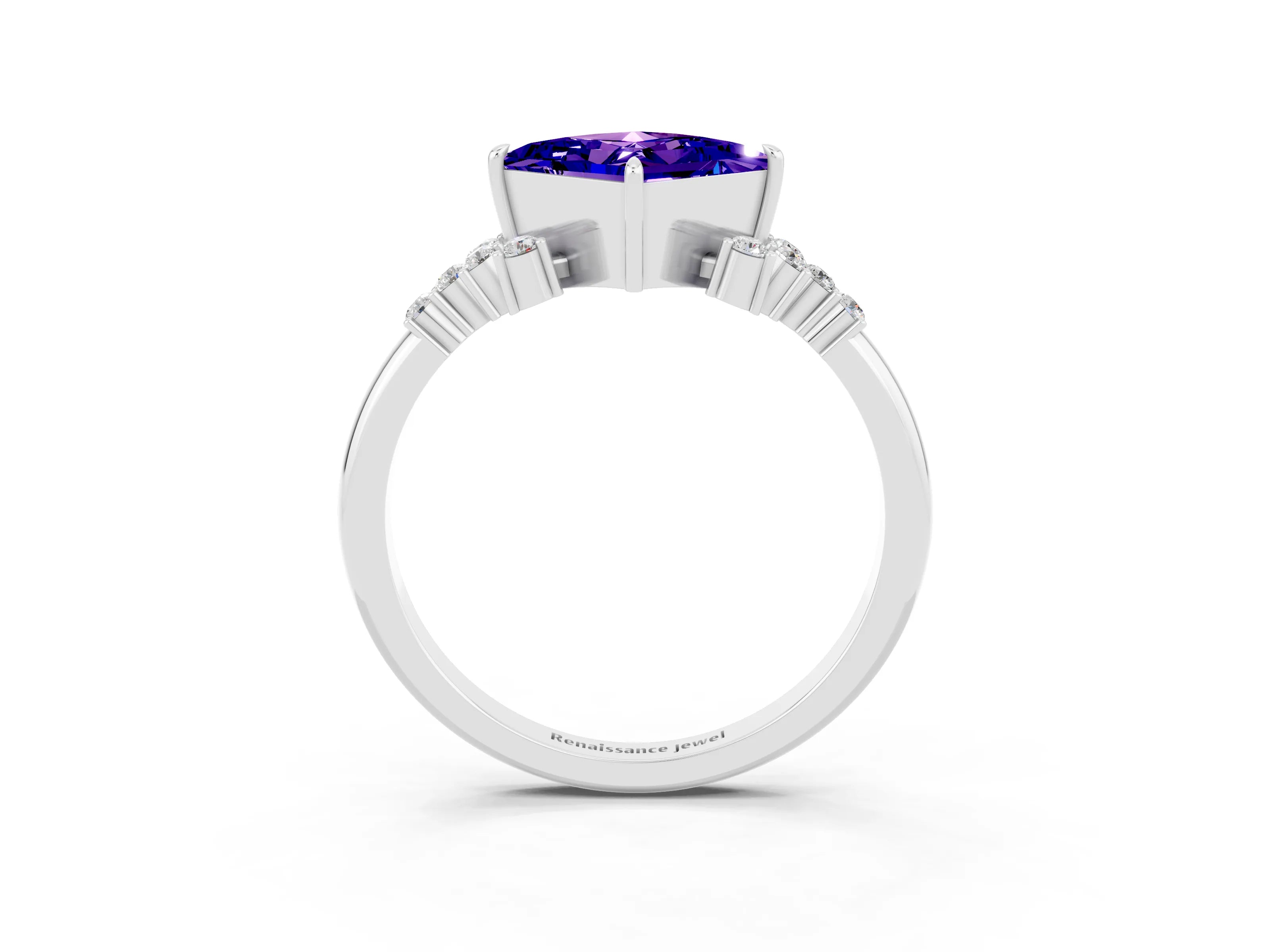 White gold Princess Cut Tanzanite Ring with Side Stones and Four-Prong Setting_39