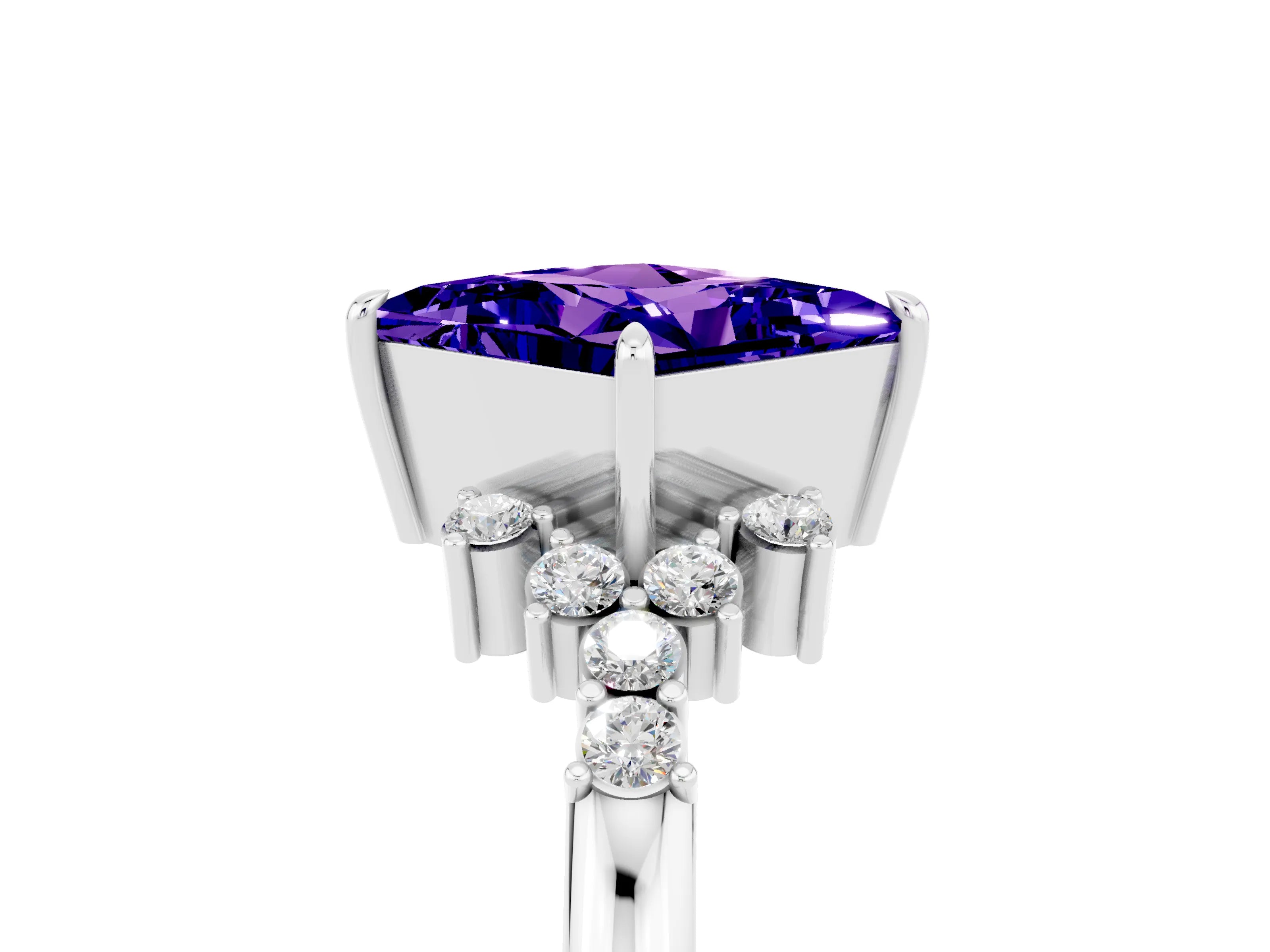 White gold Princess Cut Tanzanite Ring with Side Stones and Four-Prong Setting_41
