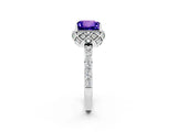White gold Princess Cut Tanzanite Scalloped Halo Engagement Ring with Round Shared Prong Band_14