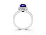 White gold Princess Cut Tanzanite Scalloped Halo Engagement Ring with Round Shared Prong Band_15