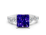 White gold Princess Cut Tanzanite Scattered Round Accent Ring with Prong Setting_24