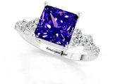 White gold Princess Cut Tanzanite Scattered Round Accent Ring with Prong Setting_25