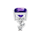 White gold Princess Cut Tanzanite Scattered Round Accent Ring with Prong Setting_29