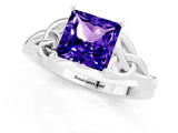 White gold Princess Cut Tanzanite Solitaire Celtic Knot Ring with Four-Prong Setting_13