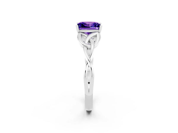 Platinum Princess Cut Tanzanite Solitaire Celtic Knot Ring with Four-Prong Setting