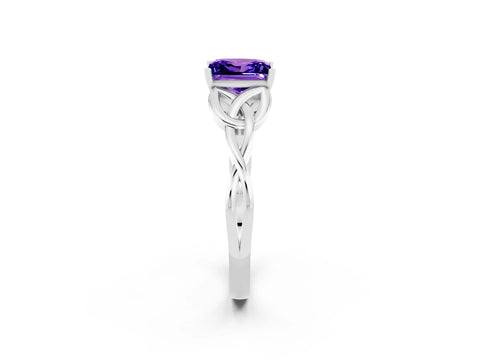 White gold Princess Cut Tanzanite Solitaire Celtic Knot Ring with Four-Prong Setting_14