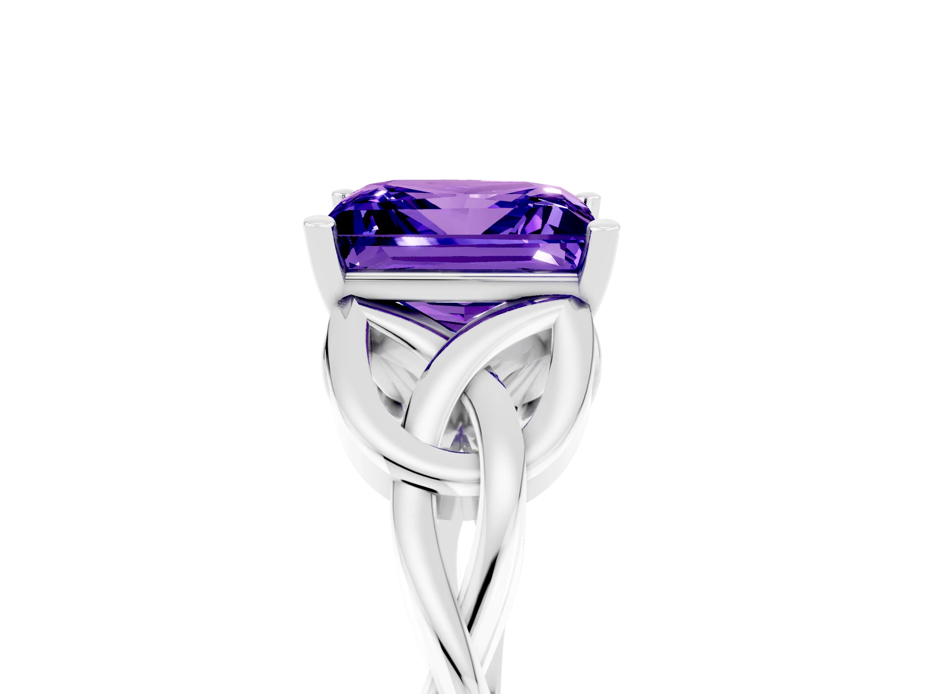 White gold Princess Cut Tanzanite Solitaire Celtic Knot Ring with Four-Prong Setting_17