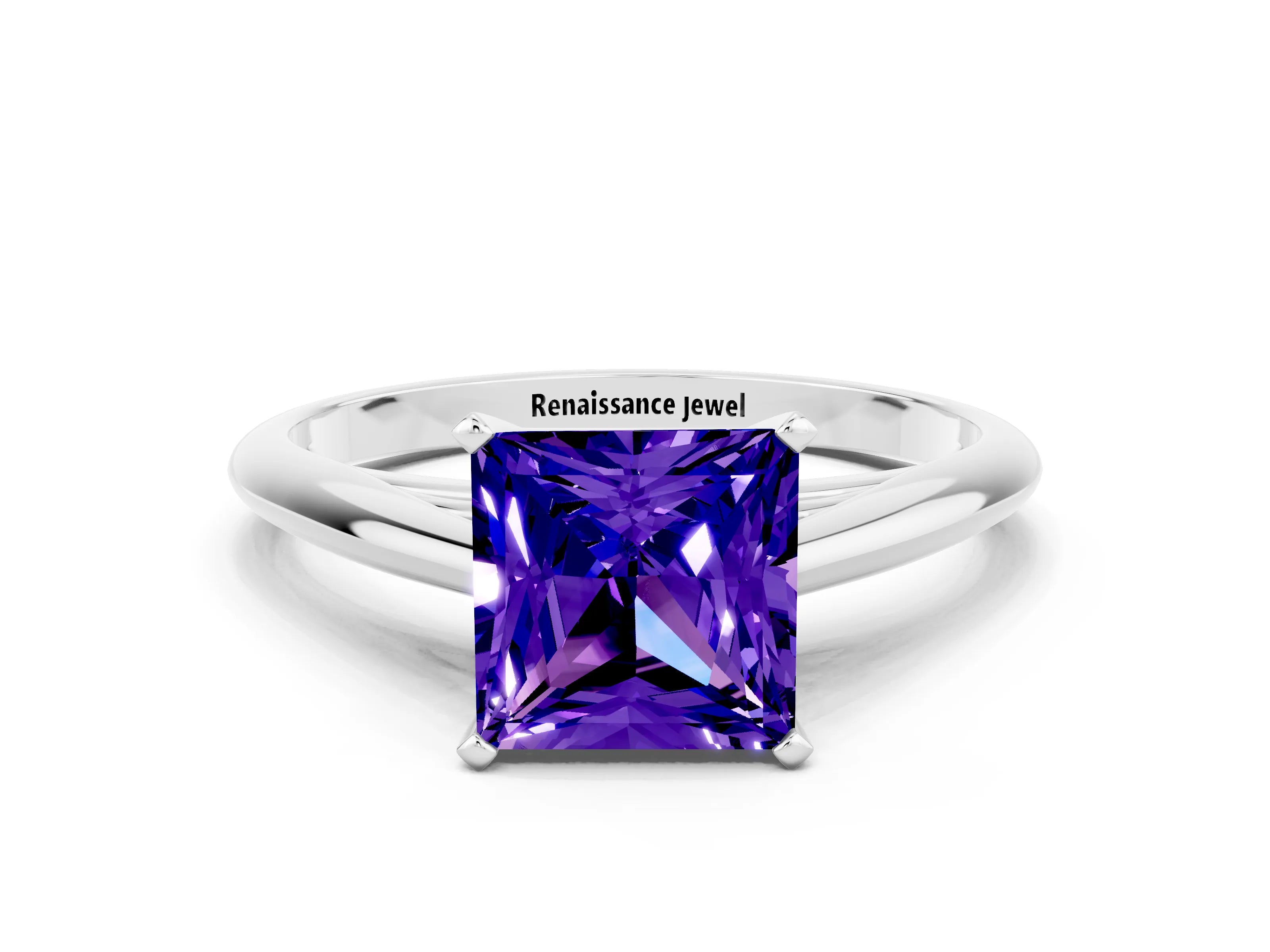 White gold Princess Cut Tanzanite Solitaire Engagement Ring with Cathedral Setting and Four-Prong Mount_12