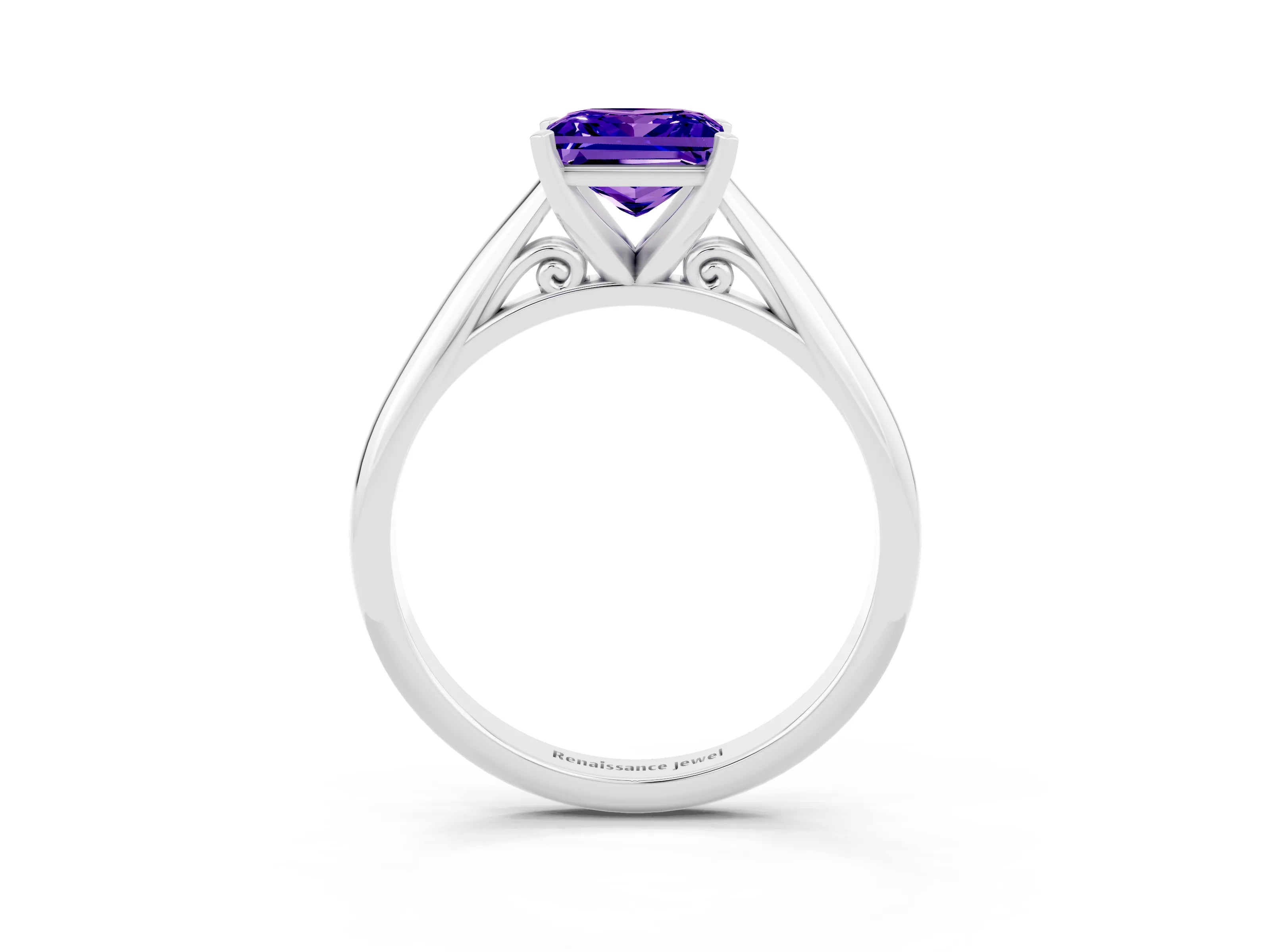 White gold Princess Cut Tanzanite Solitaire Engagement Ring with Cathedral Setting and Four-Prong Mount_15