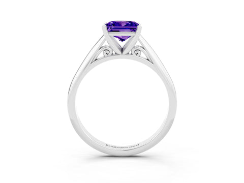 White gold Princess Cut Tanzanite Solitaire Engagement Ring with Cathedral Setting and Four-Prong Mount_15