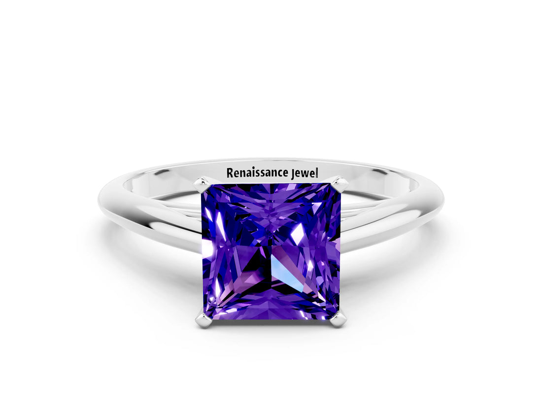 White gold Princess Cut Tanzanite Solitaire Engagement Ring with Cathedral Setting and Four-Prong Mount_18