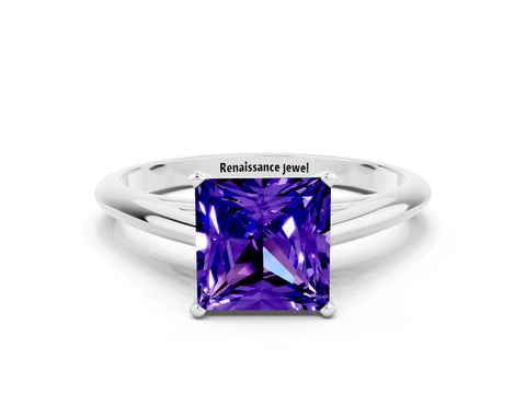 White gold Princess Cut Tanzanite Solitaire Engagement Ring with Cathedral Setting and Four-Prong Mount_24