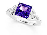 White gold Princess Cut Tanzanite Solitaire Engagement Ring with Celtic Knot Band and Four-Prong Setting_1