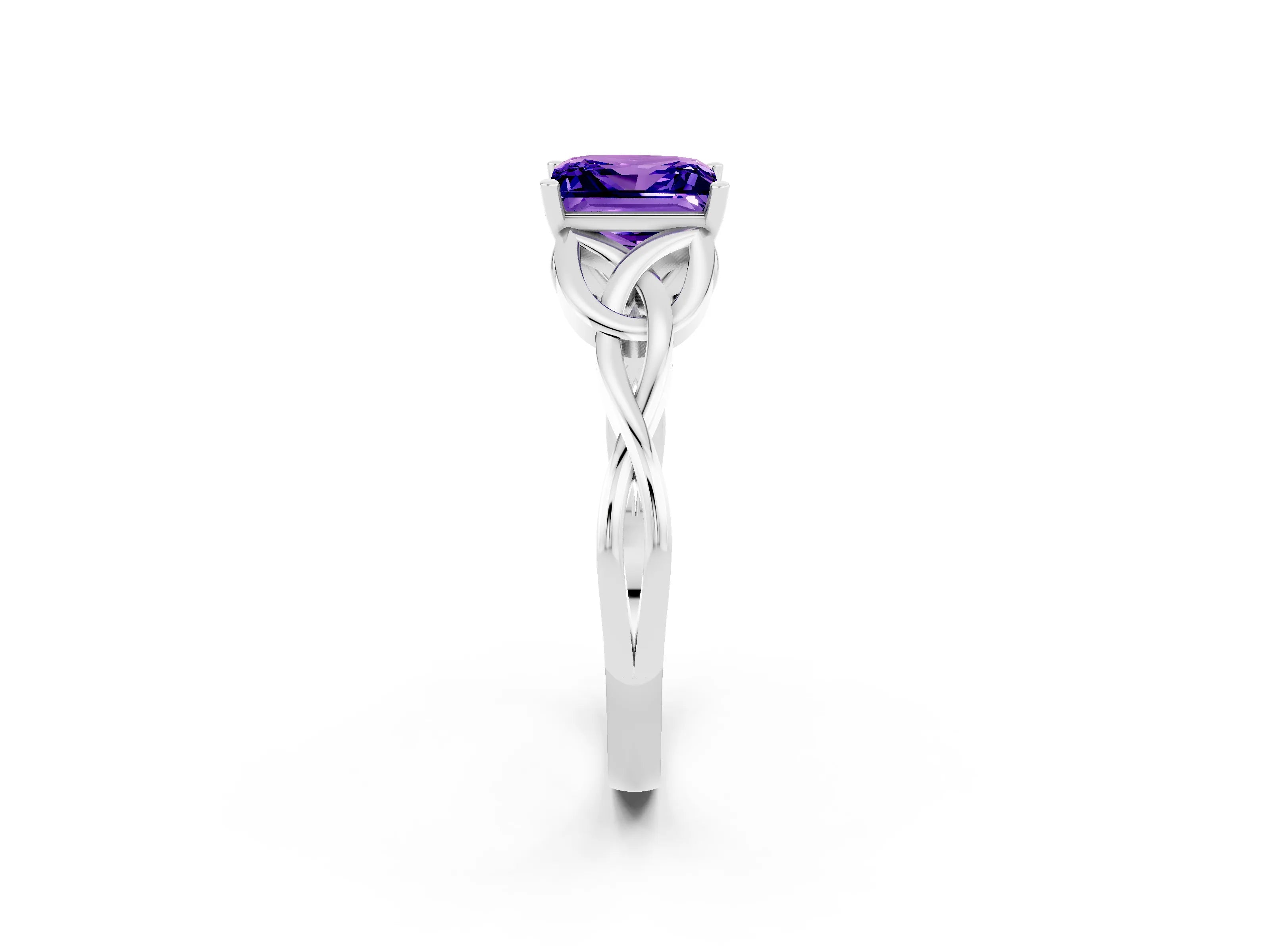 White gold Princess Cut Tanzanite Solitaire Engagement Ring with Celtic Knot Band and Four-Prong Setting_2