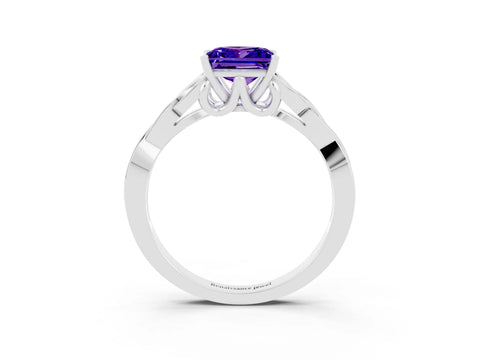 White gold Princess Cut Tanzanite Solitaire Engagement Ring with Celtic Knot Band and Four-Prong Setting_3