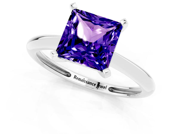 White gold Princess Cut Tanzanite Solitaire Engagement Ring with Classic Band and Four-Prong Setting
