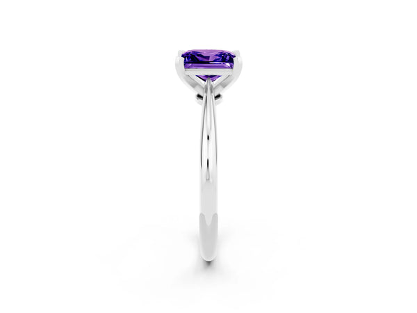 White gold Princess Cut Tanzanite Solitaire Engagement Ring with Classic Band and Four-Prong Setting