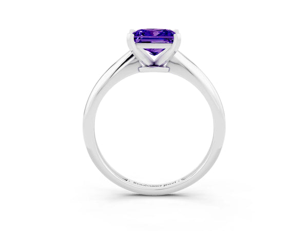 White gold Princess Cut Tanzanite Solitaire Engagement Ring with Classic Band and Four-Prong Setting