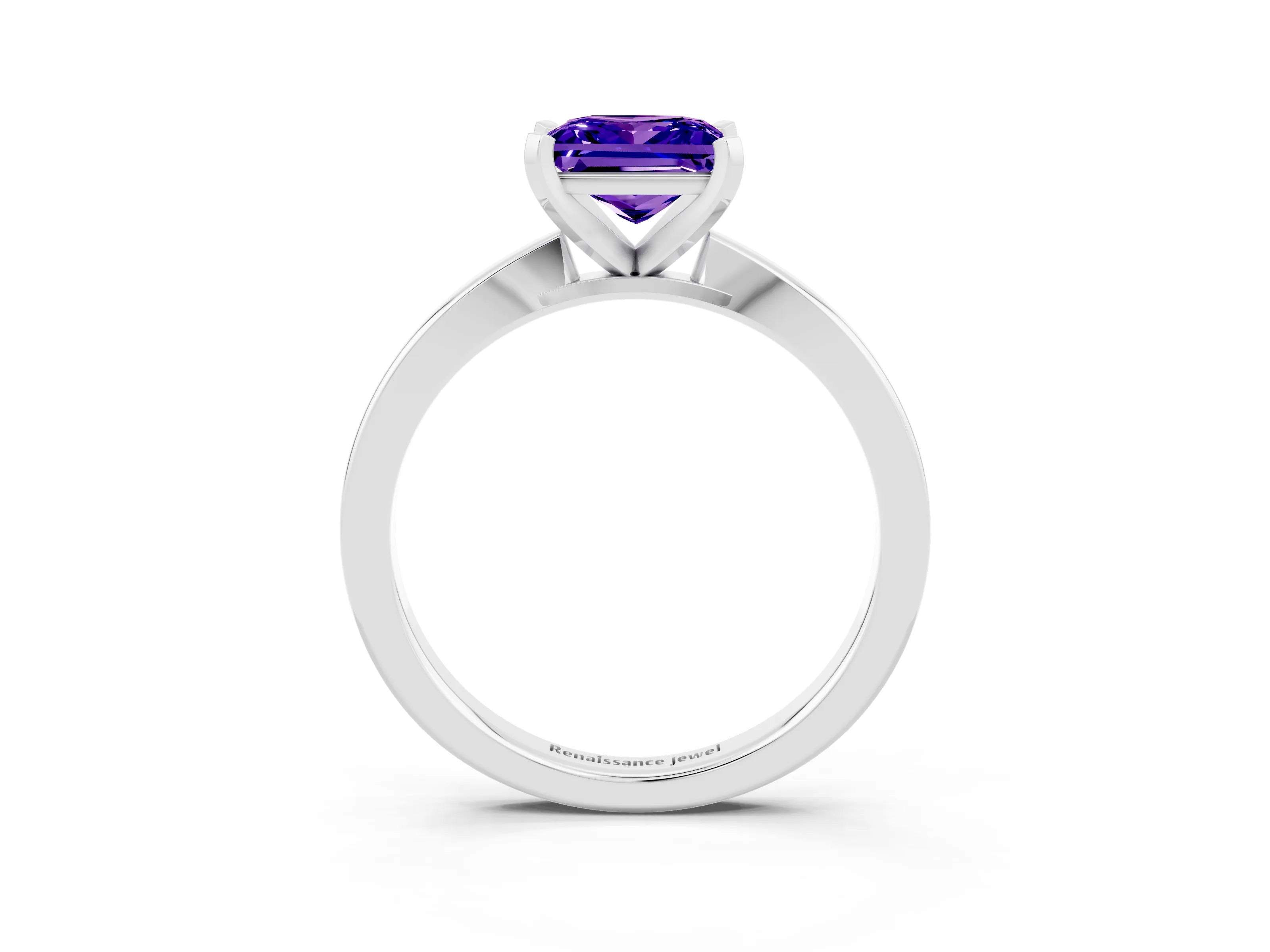 White gold Princess Cut Tanzanite Solitaire Engagement Ring with Classic Band and Four-Prong Setting_27