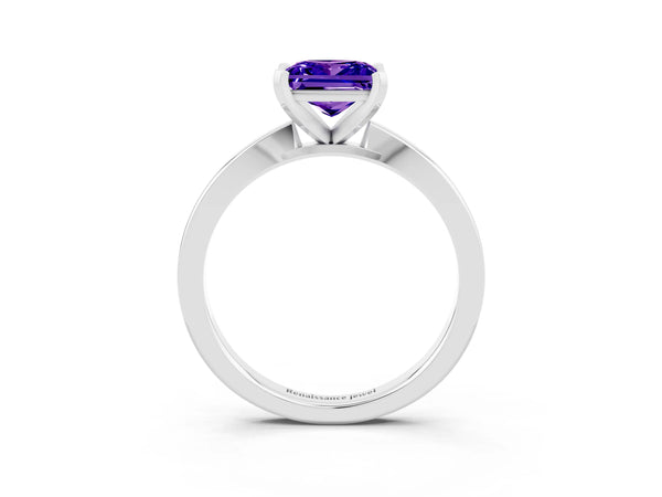 Silver Princess Cut Tanzanite Solitaire Engagement Ring with Classic Band and Four-Prong Setting