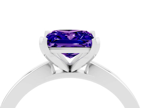 White gold Princess Cut Tanzanite Solitaire Engagement Ring with Classic Band and Four-Prong Setting_28
