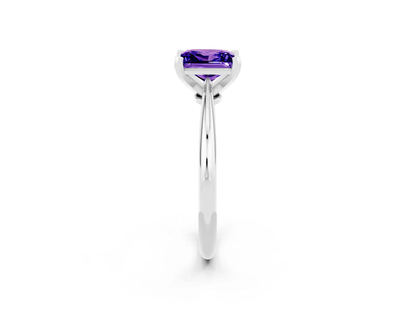 White gold Princess Cut Tanzanite Solitaire Engagement Ring with Classic Band and Four-Prong Setting